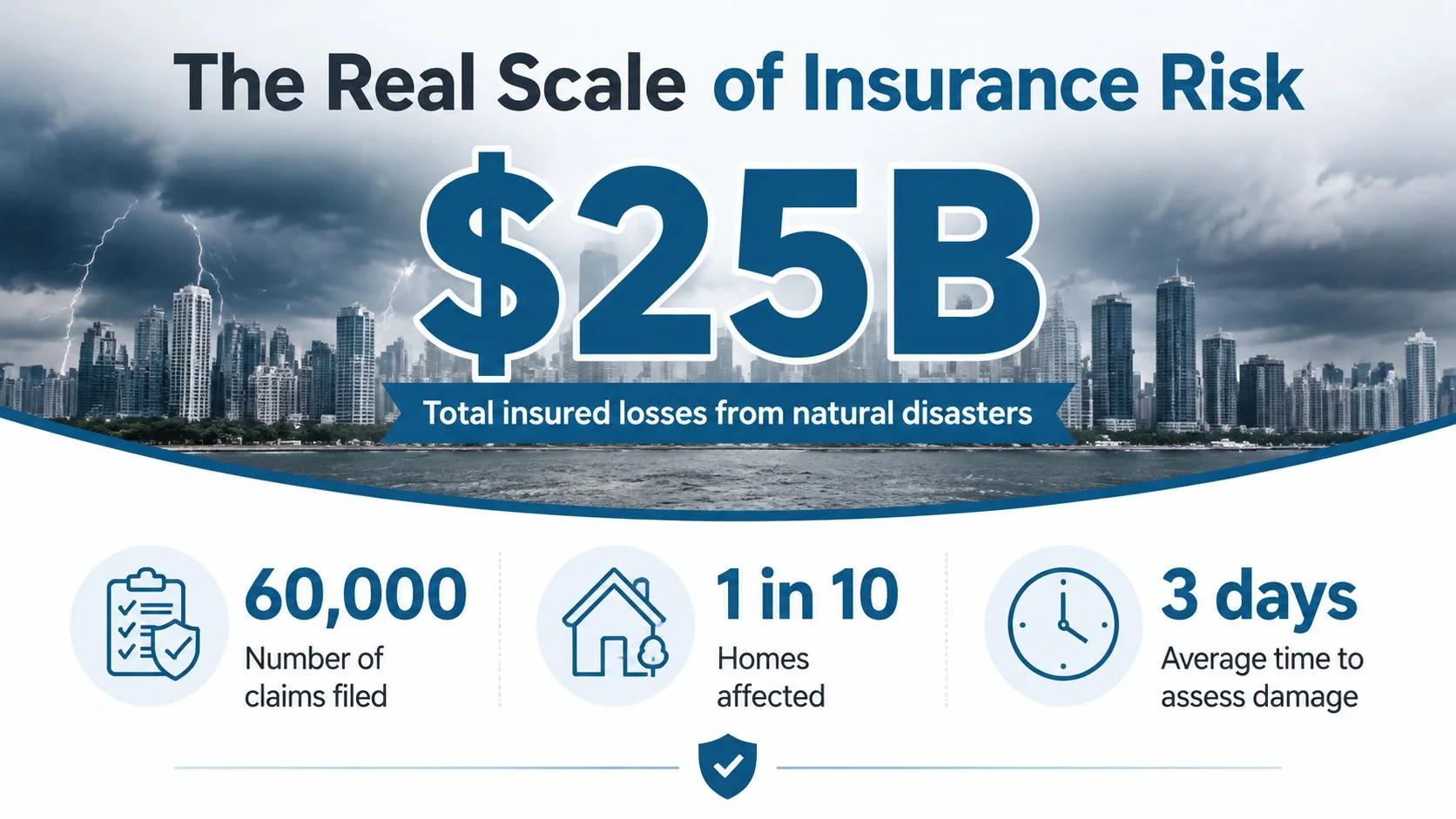 An infographic showing the real scale of insurance risk from natural disasters, including losses and claims.